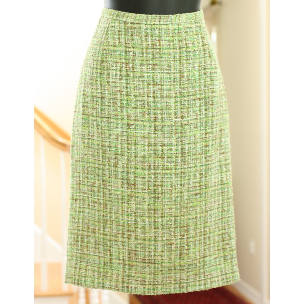 Dolce & Gabbana Green And White Tweed Pencil Skirt
